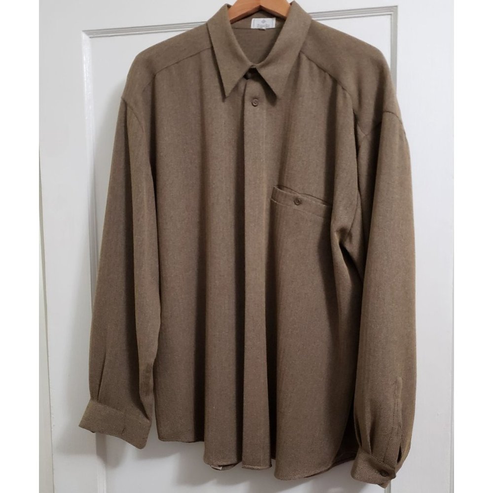 Zanella Mens Shirt XL Classic Dress Shirt Herringbone Long Sleeve Brown Italy